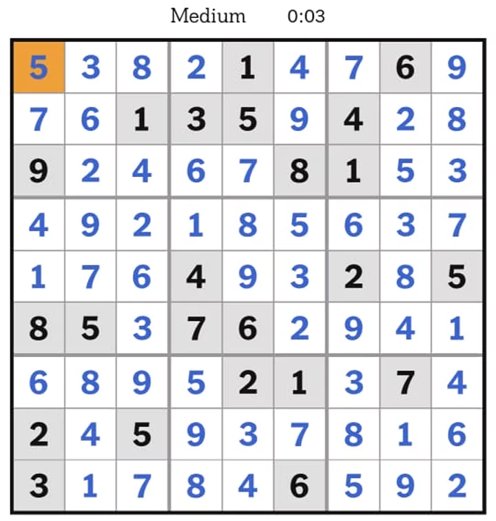 NYTimes Sudoku Medium Answers May 6, 2025