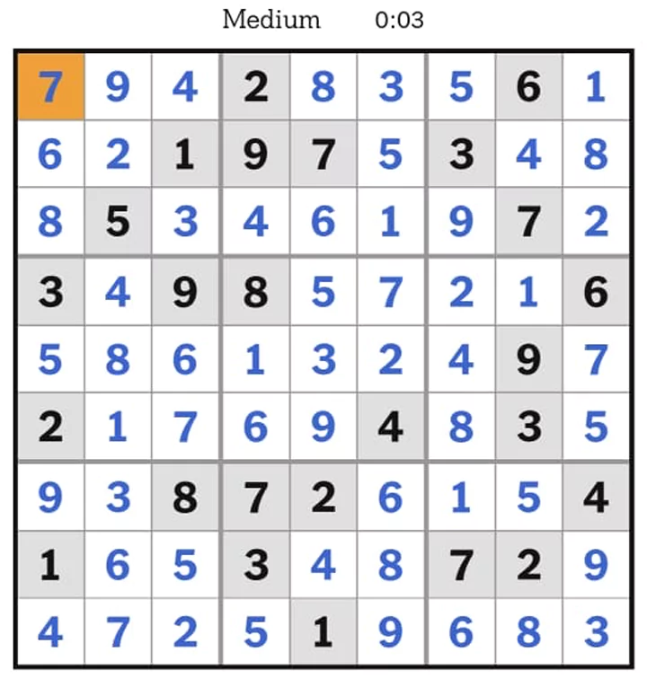 NYTimes Sudoku Medium Answers May 7, 2025