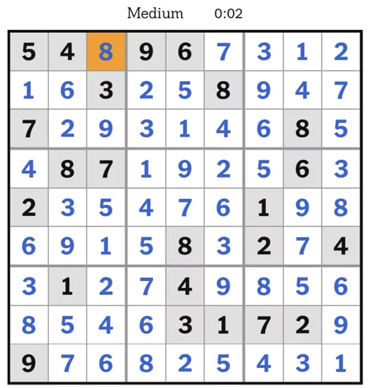 NYTimes Sudoku Medium Answers May 8, 2025