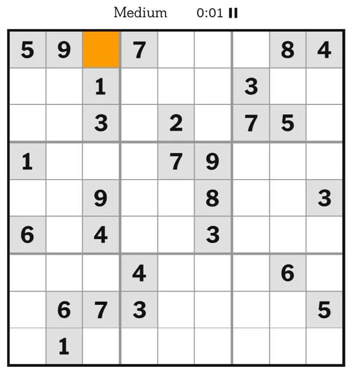 NYTimes Sudoku Medium May 9, 2025