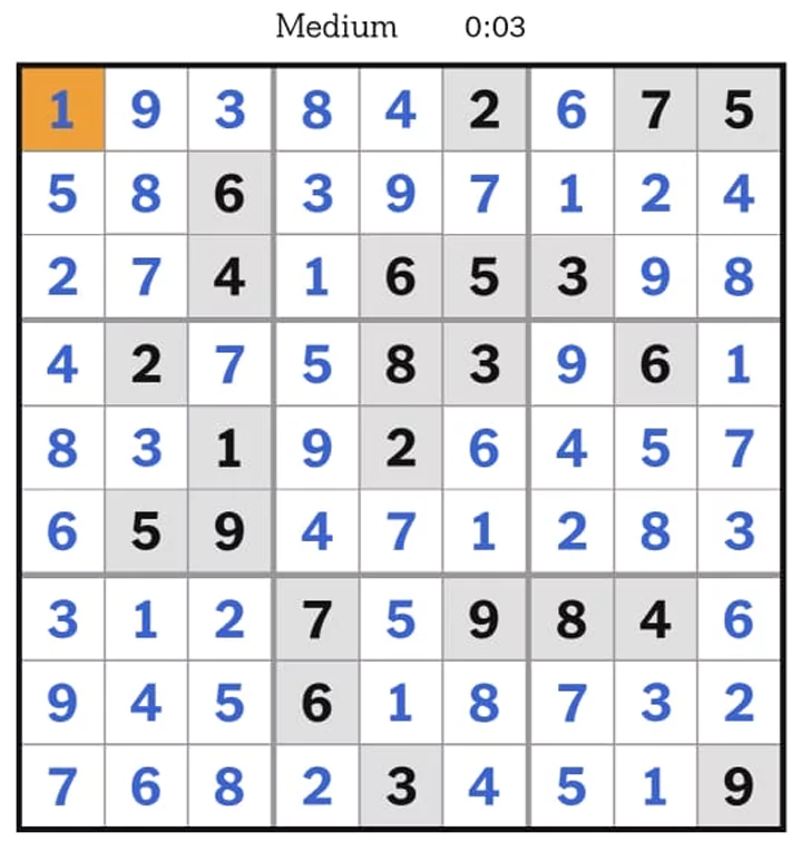 NYT Sudoku Medium Answers Jun 09, 2025