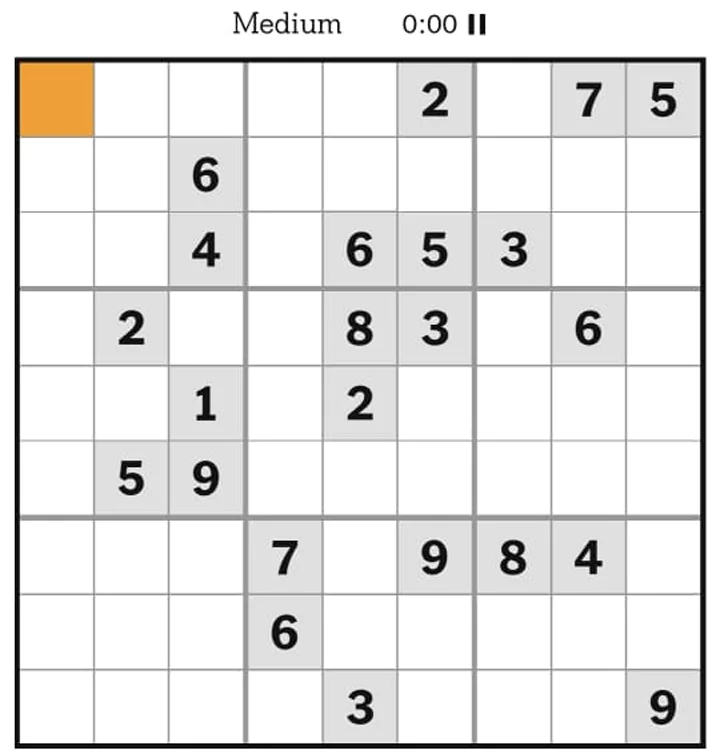 NYT Sudoku Medium Jun 09, 2025